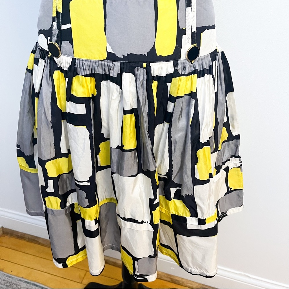 Club Monaco Silk Yellow Black White Geometric Circle Skirt
